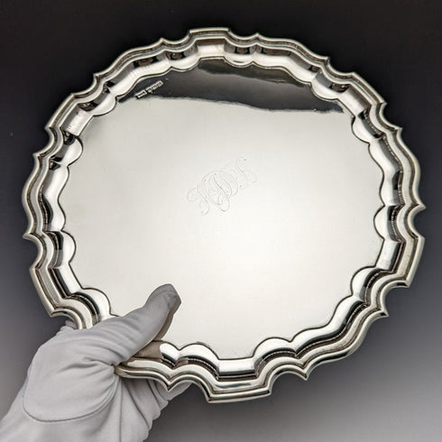 1929 British Vintage Pure Silver (925 Silver) Salva Diameter 26cm 521g Walker & Hall